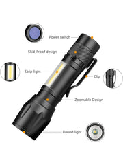 Mini Torcia LED Aluminium Zoom Ricaricabile