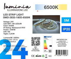 24V Striscia LED 2835 180L 15W/m 1950lm/w Larghezza 10mm 5mt B7