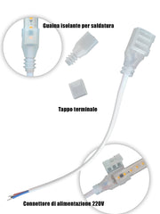 Striscia LED 220V SMD2835 120L IP65 su Misura Luce Bianca Alta Luminosità con Aesivo 3M