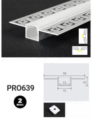 Profilo Alluminio Incasso Cartongesso per Strisce LED PRO639 56mm*15mm