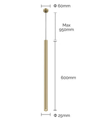 Pendente Led Tubo Evo Nero/Oro Scuro 5w 3000K