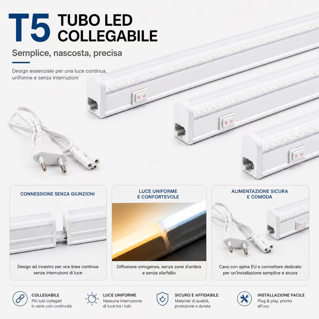 T5 Tubo LED Reglette Collegabile