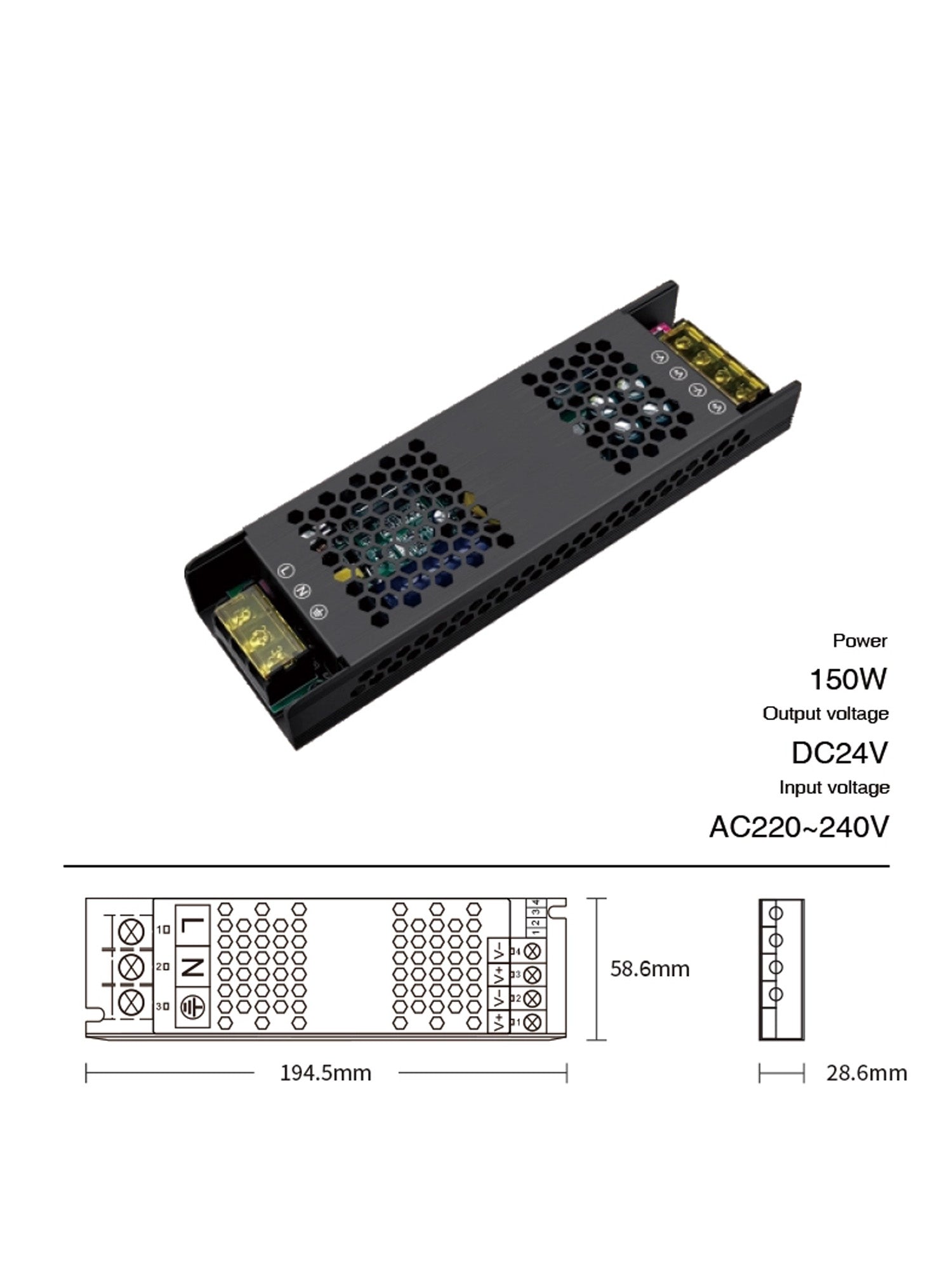 Alimentatore DC 24V 150W DIMMERABILE DIP Immagine principale del prodotto