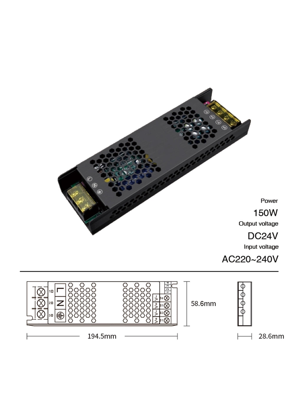 Alimentatore DC 24V 150W DIMMERABILE DIP