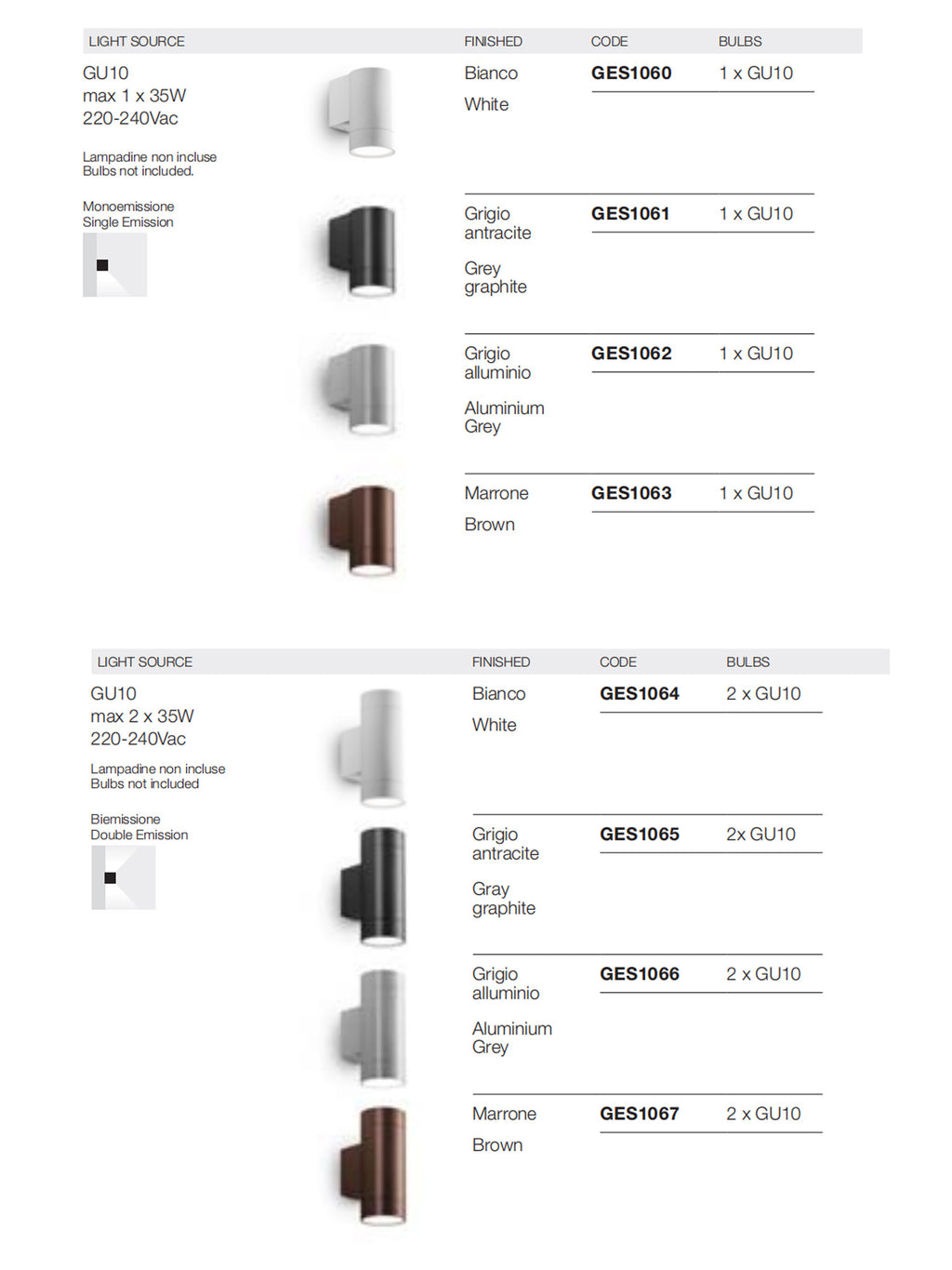 Applique GU10 Esterno Singolo / Doppio fascio di luce Lily