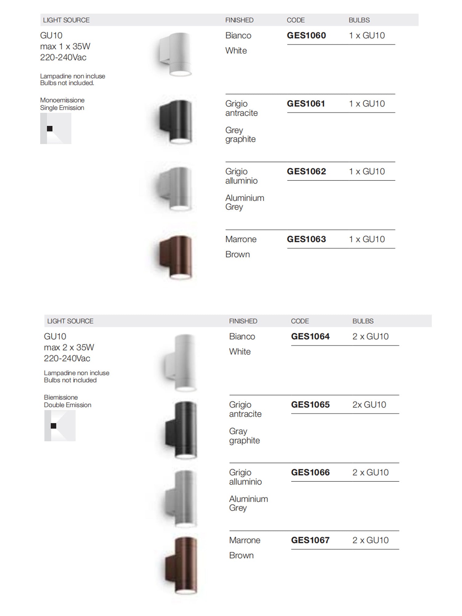 Applique GU10 Esterno Singolo / Doppio fascio di luce Lily