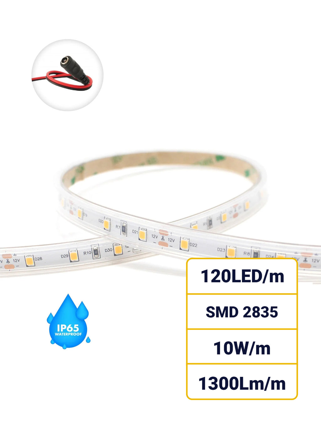 12V STRISCIA LED 2835 10W 5MT IP65 💧