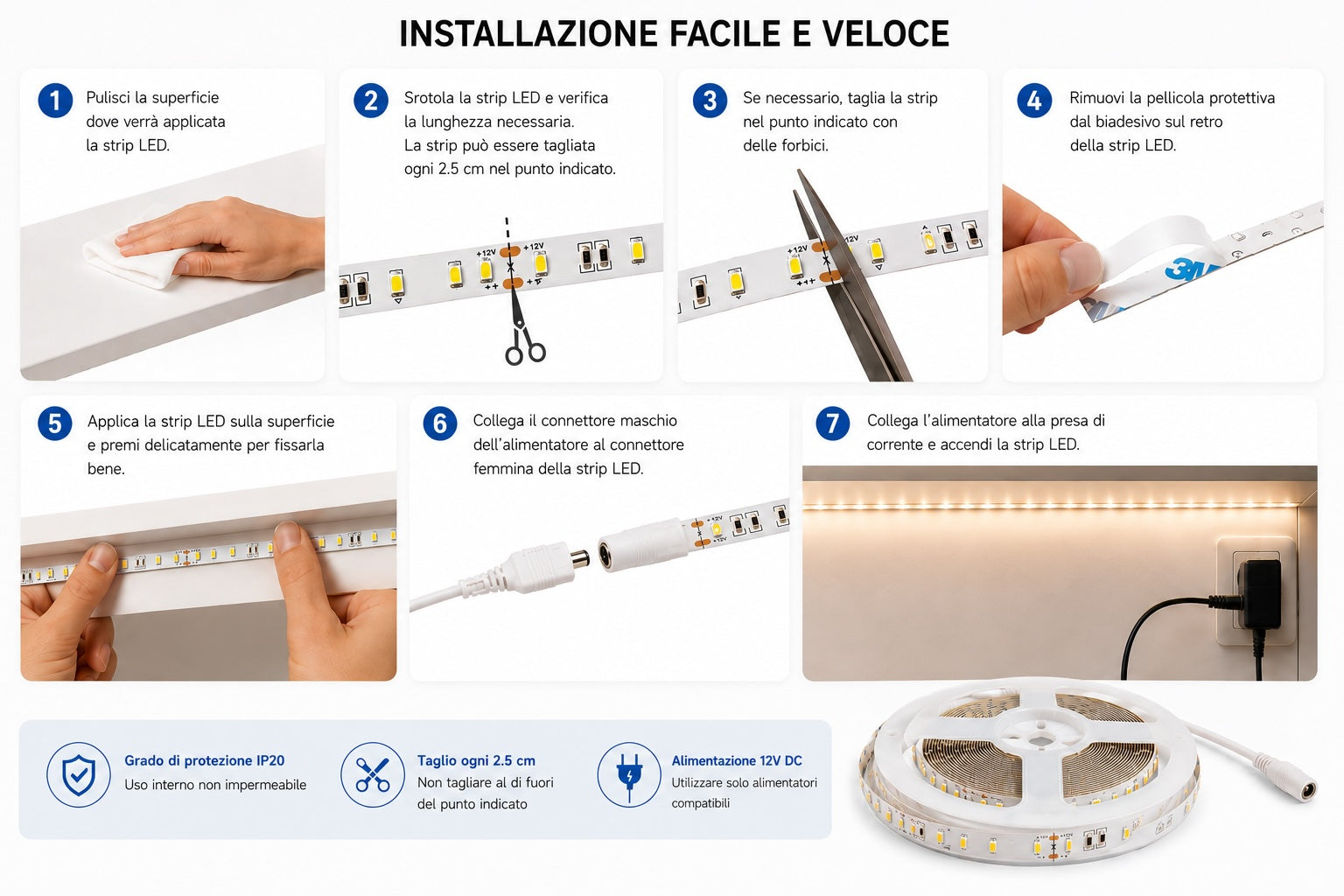 12V STRISCIA LED 2835 10W 5MT IP65 💧