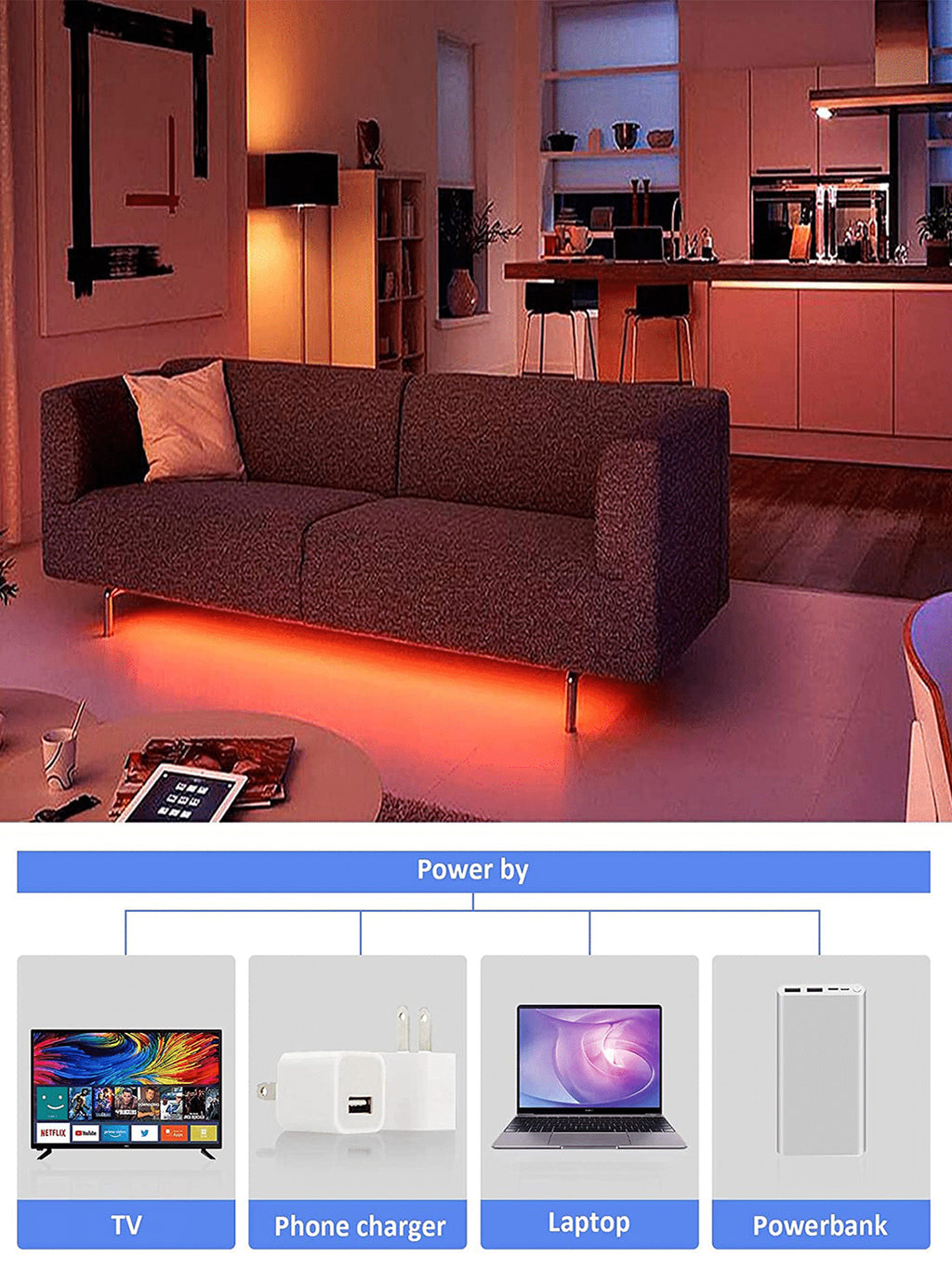 STRISCIA LED USB, RETROILLUMINAZIONE TV