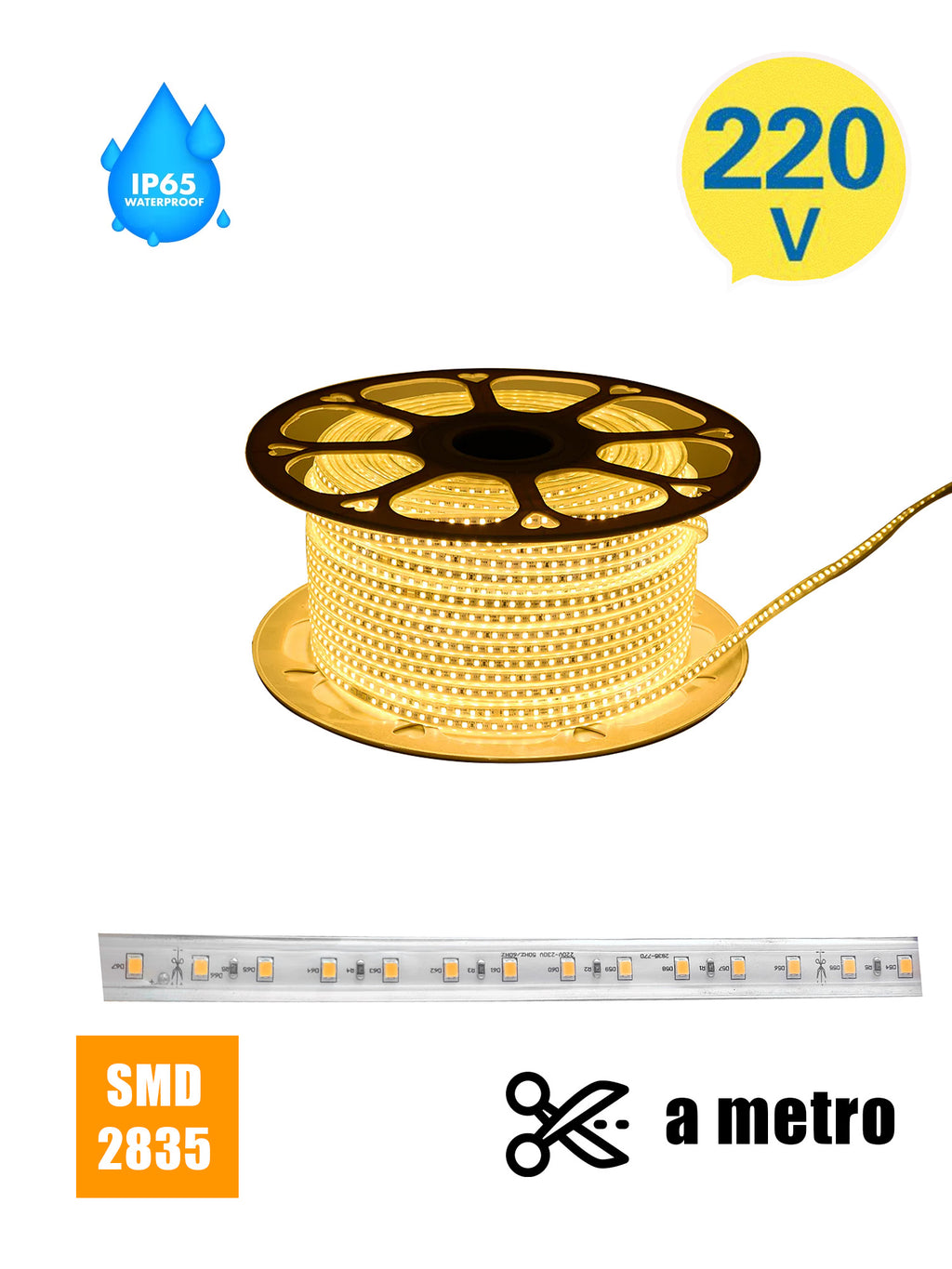 Striscia LED 220V SMD2835 120L IP65 su Misura Luce Bianca