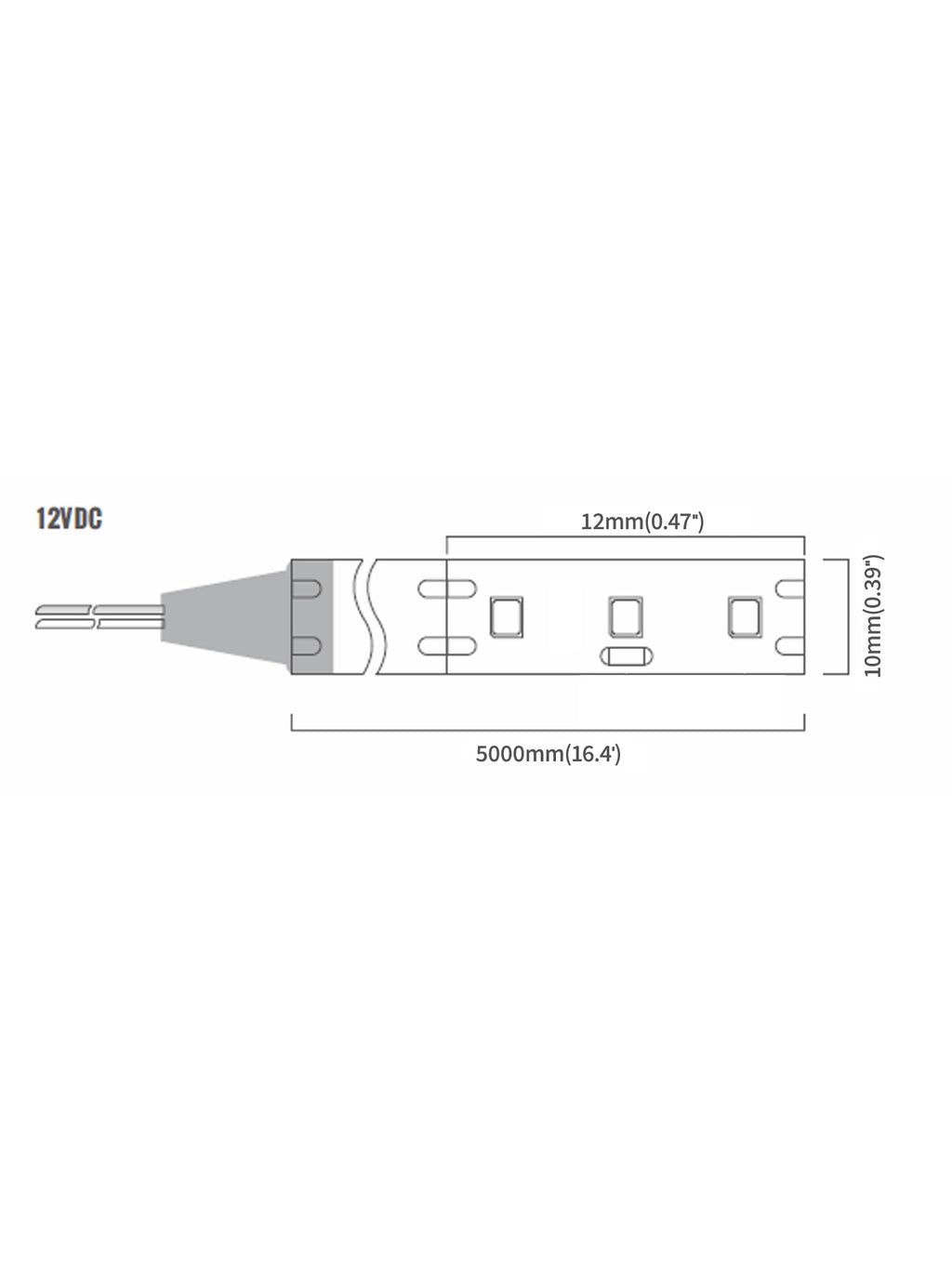 12V Striscia LED 2835 240L 16W/m 1600lm/w 5mt larghezza 10mm
