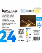 24V Striscia LED 2835 180L 15W/m 130lm/w Larghezza 10mm 10mt B7 3000k/4000k/6500k IP65