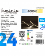 24V Striscia LED 2835 180L 15W/m 130lm/w Larghezza 10mm 10mt B7 3000k/4000k/6500k IP65