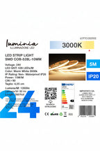 24V Striscia LED COB 528P 15W/m 100lm/w Larghezza 10mm 5mt 3000/6500K