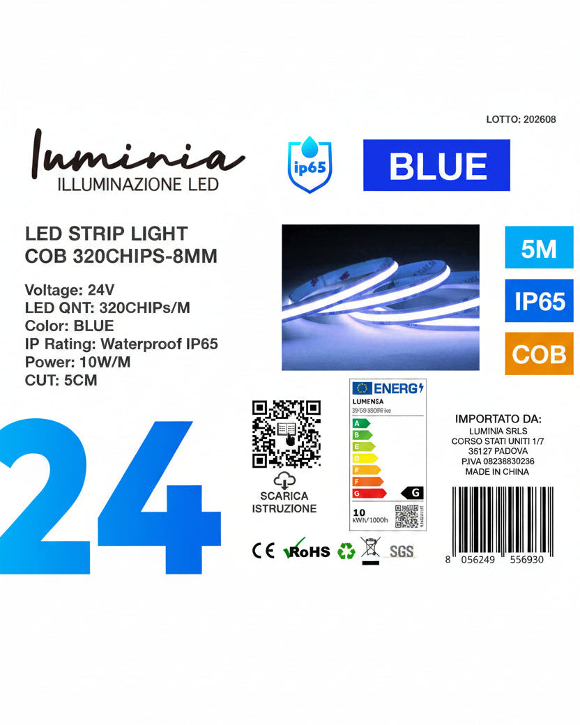 24V Striscia LED COB 320P 5mt Blue IP65 Immagine principale del prodotto
