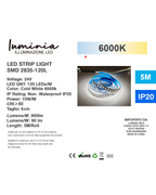 Etichetta prodotto Striscia LED SMD 2835 120 LED/m 24V 10W/m 5m 6000K