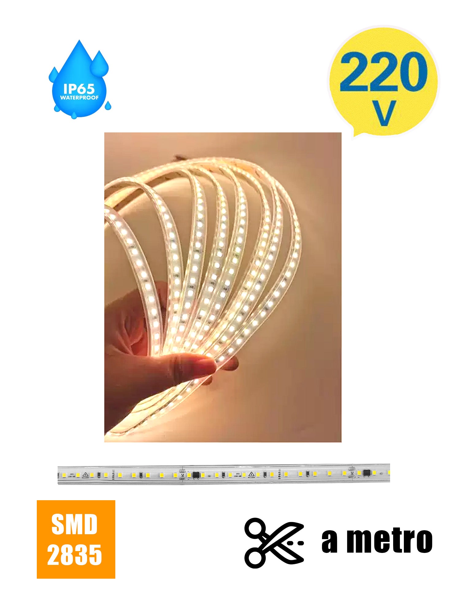 Striscia LED 220V SMD2835 120L SP IP65 su Misura Luce Bianca/Blu Immagine principale del prodotto