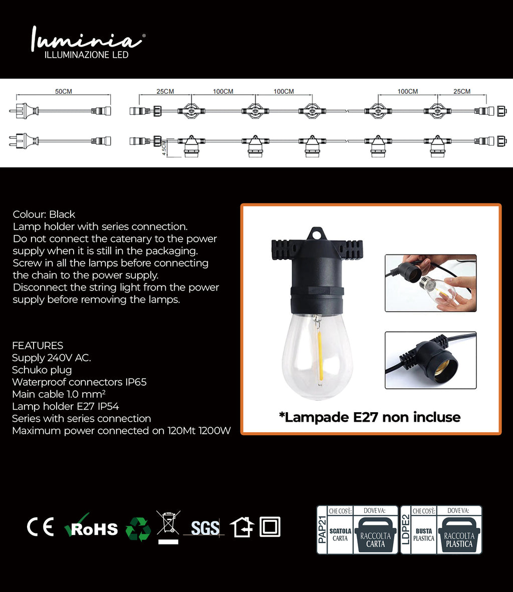 CATENARIA 10MT CON PORTALAMPADE E27