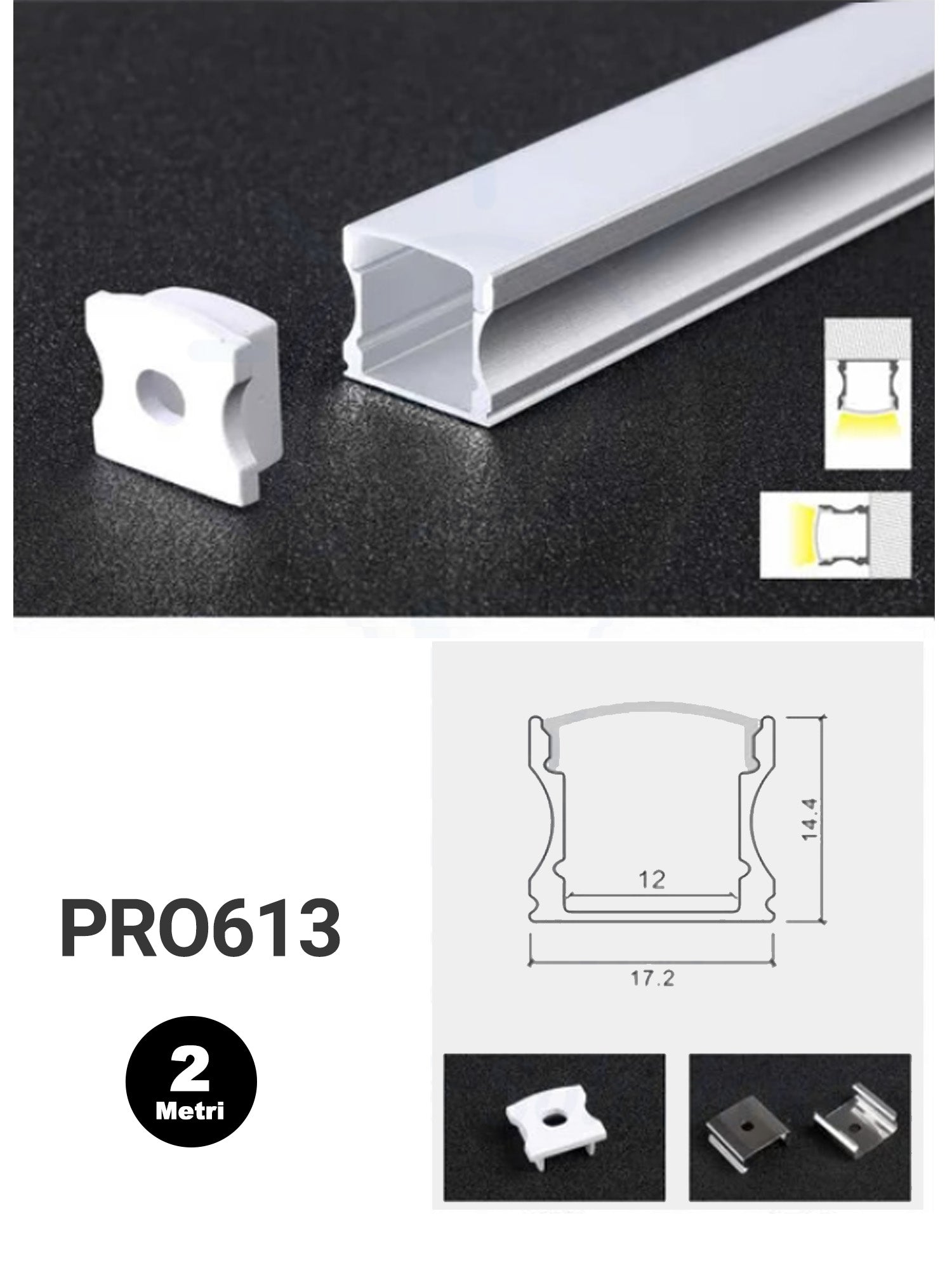 Profilo Alluminio per Strisce LED PRO613 17,2mm*14,2mm Immagine principale del prodotto