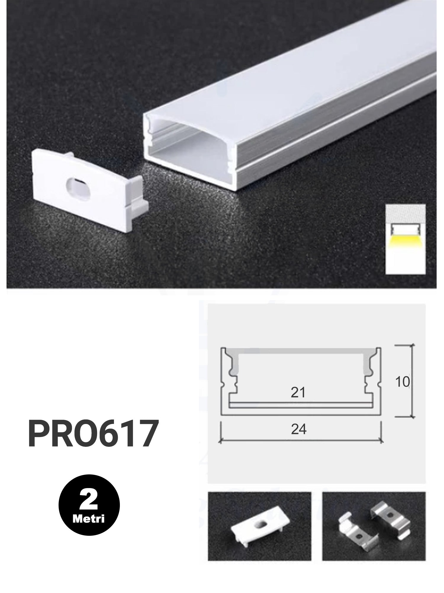 Profilo Alluminio per Strisce LED PRO617 24mm*10mm Immagine principale del prodotto