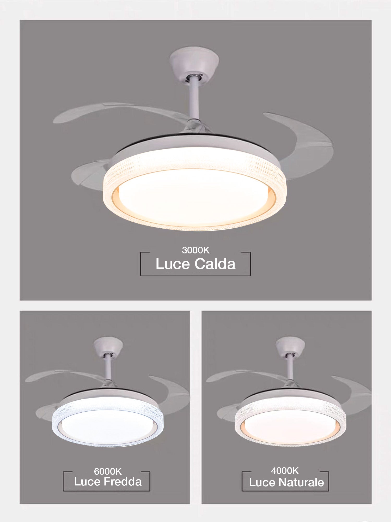 Ventilatore da Soffitto a Luce LED con Pale Pieghevoli 8973