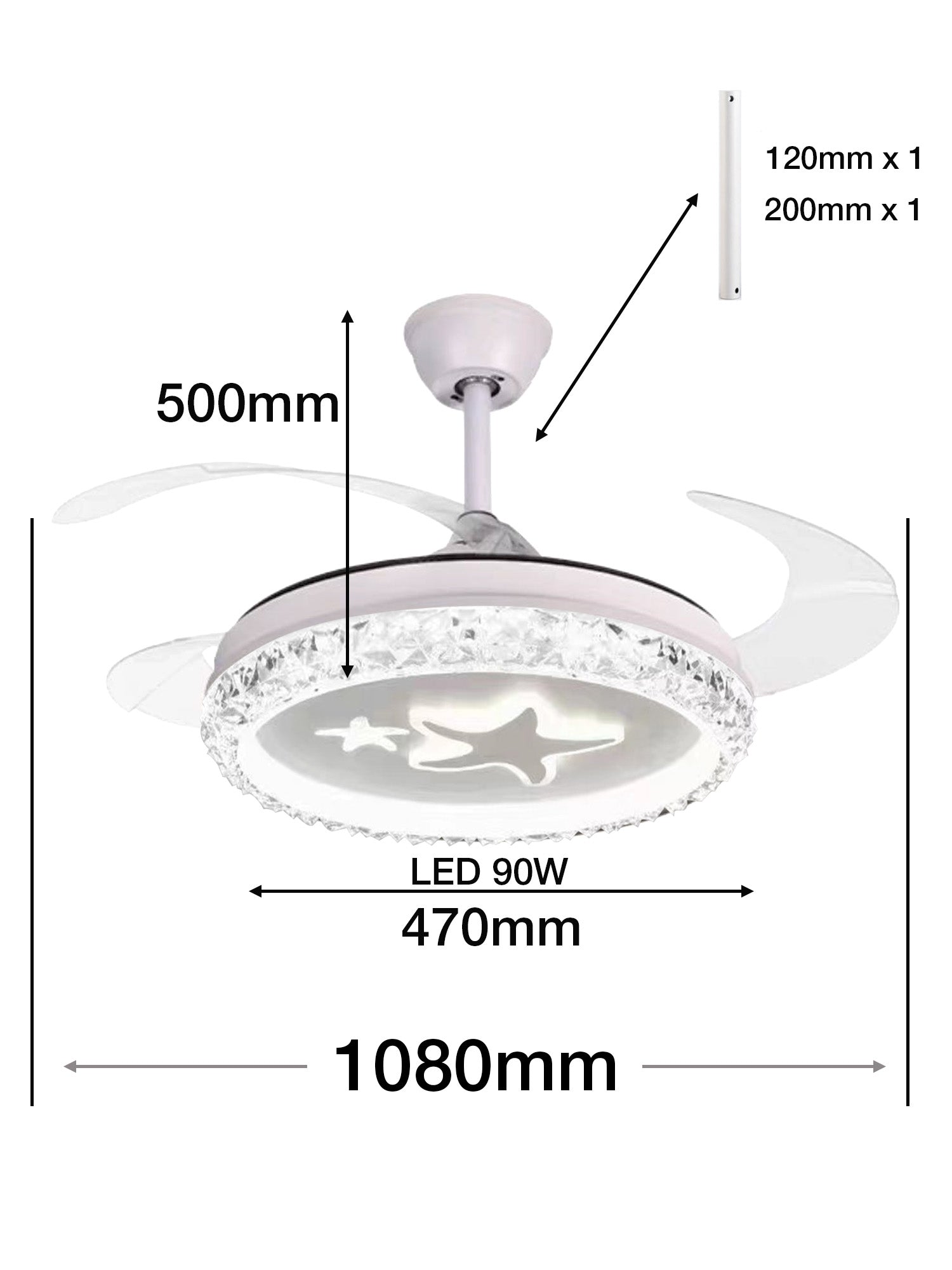 Ventilatore da Soffitto a Luce LED con Pale Pieghevoli 9042