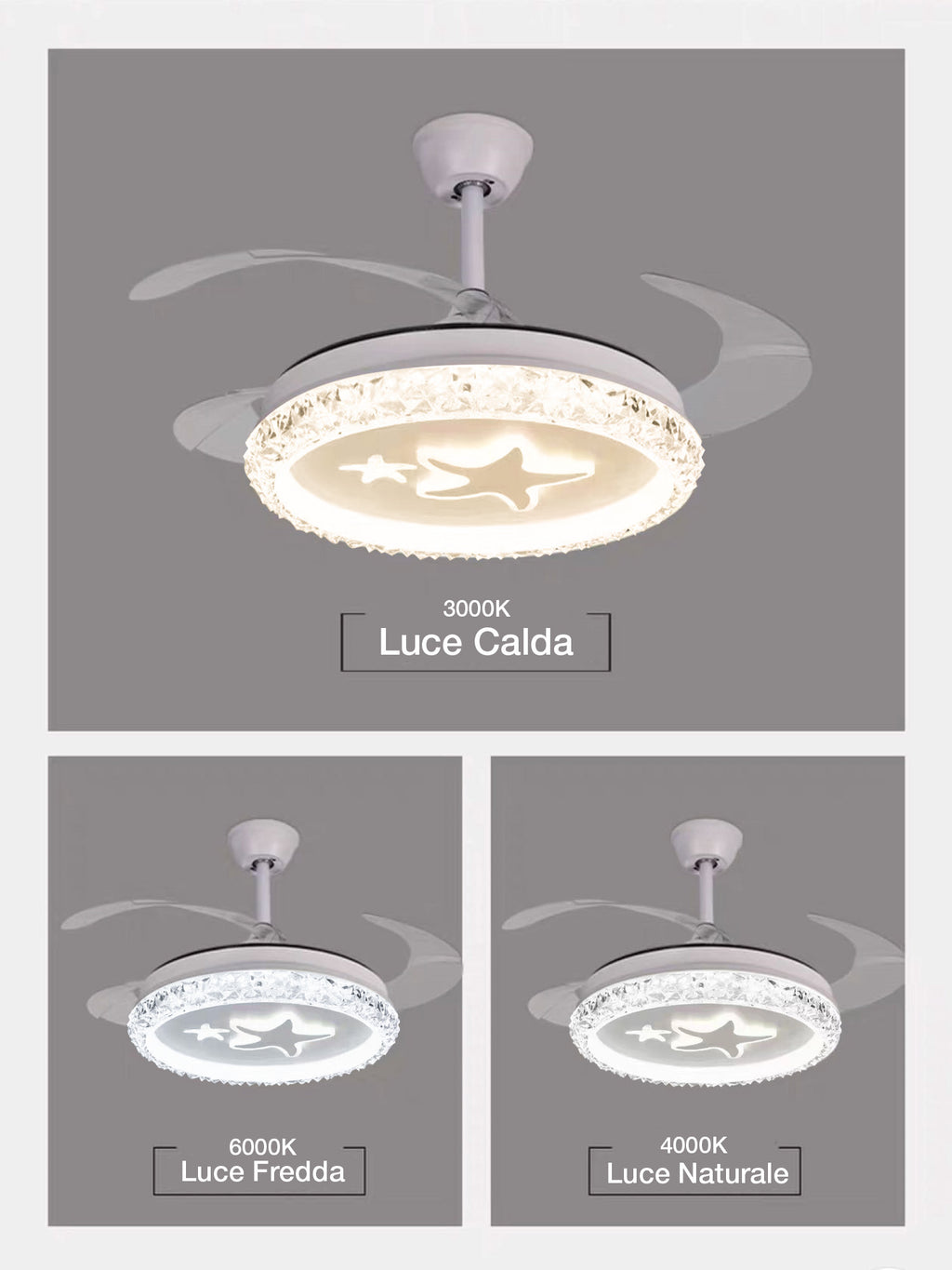 Ventilatore da Soffitto a Luce LED con Pale Pieghevoli 9042