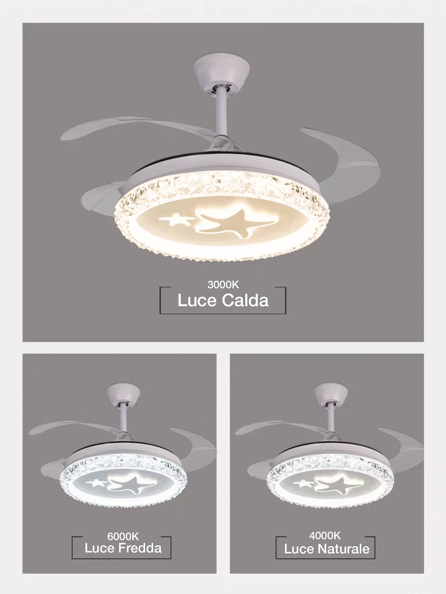 Ventilatore da Soffitto a Luce LED con Pale Pieghevoli 9042