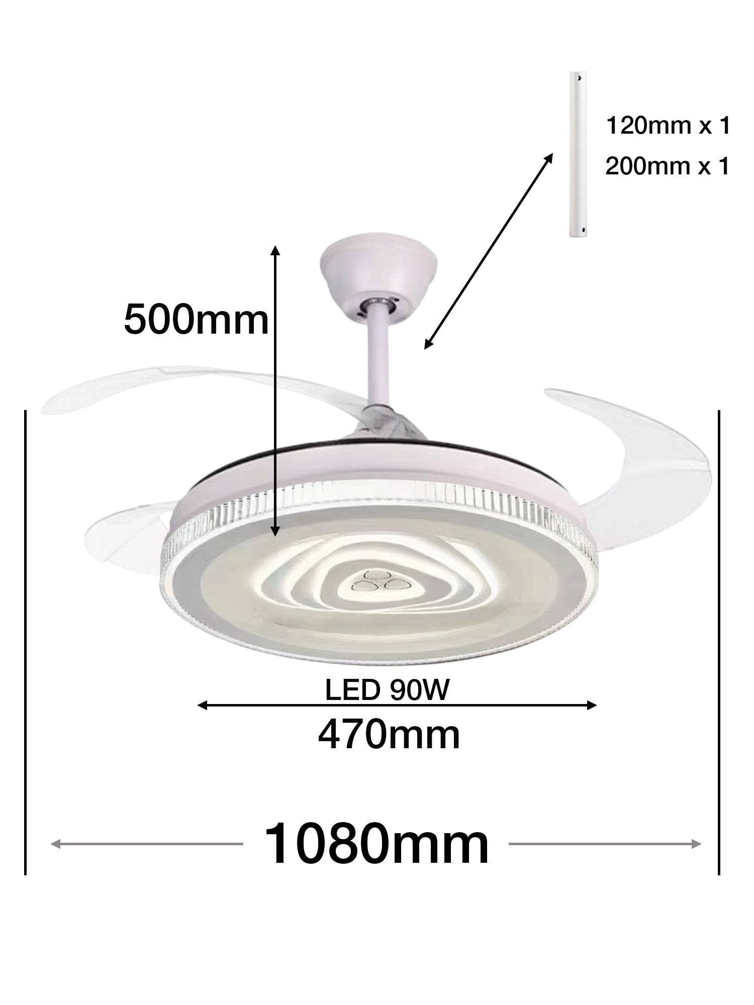 Ventilatore da Soffitto a Luce LED con Pale Pieghevoli 9043