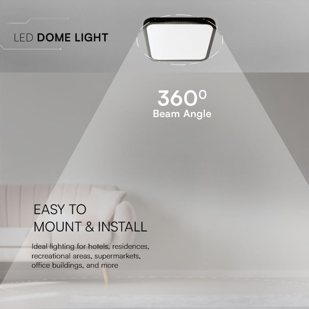 Plafoniera LED Chip Samsung Quadrata 18W 100LM/W Colore Nero 250mm 4000K IP44