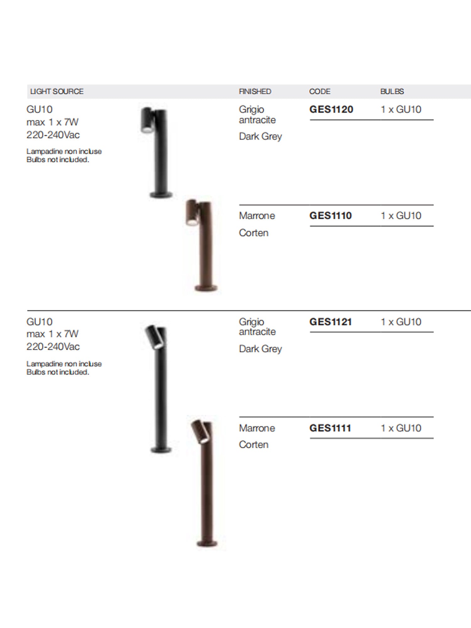 Lampioncino Esterno GU10 Spot Orientabile