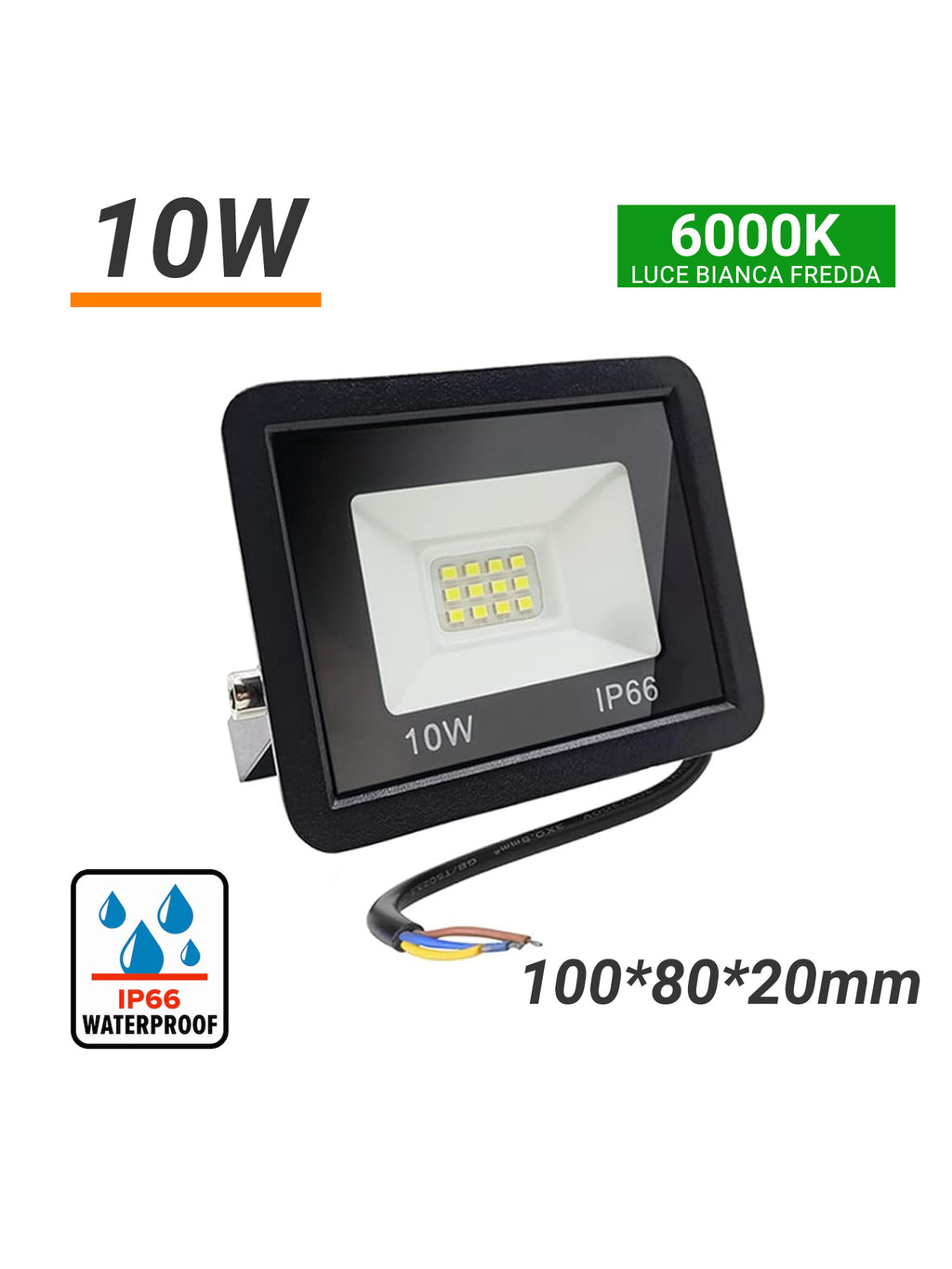 FARO LED ESTERNO IP65 10W  FREDDO 6000K LUMINIA SKU:51171