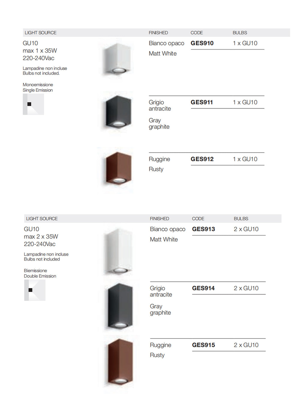 Applique GU10 Esterno Singolo / Doppio fascio di luce Shin