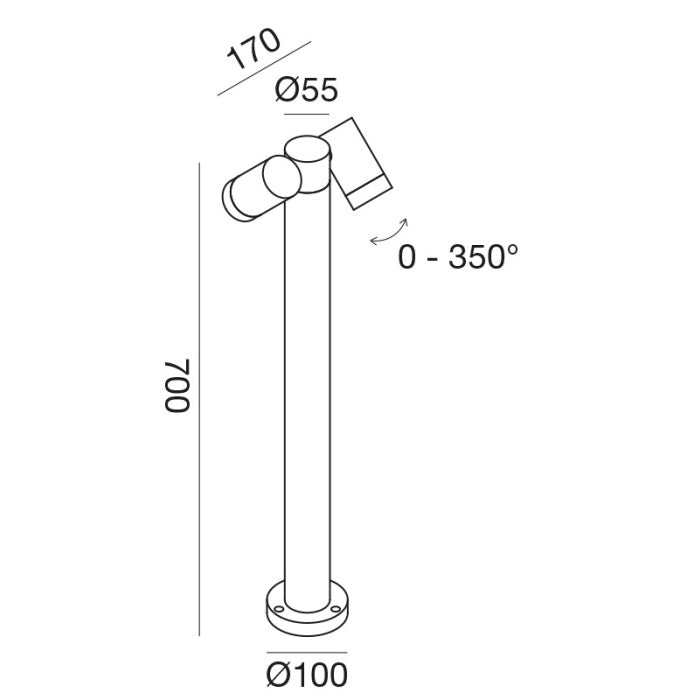 Lampioncino esterno GU10 spot orientabile IP65 antracite/marrone alto H70cm