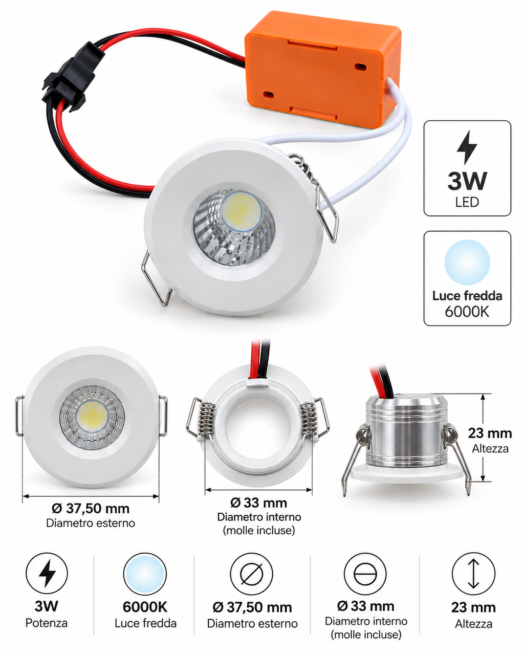 Punto Luce 3w LED Bianco RD