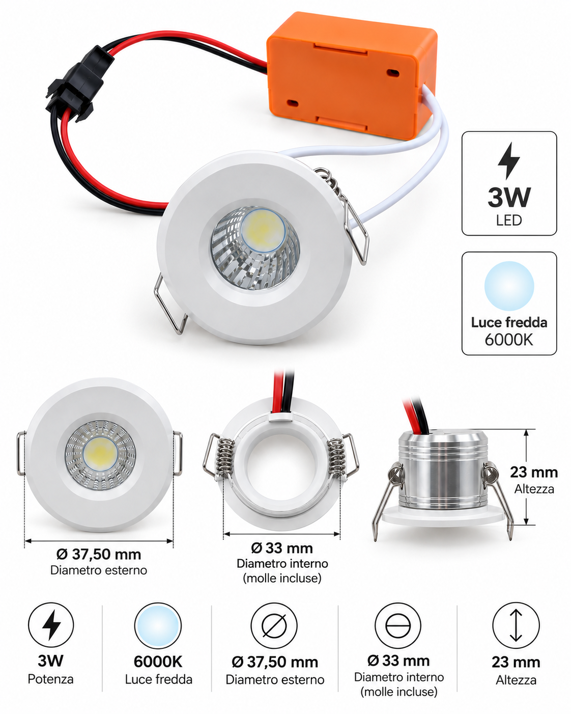 Punto Luce 3w LED Bianco RD