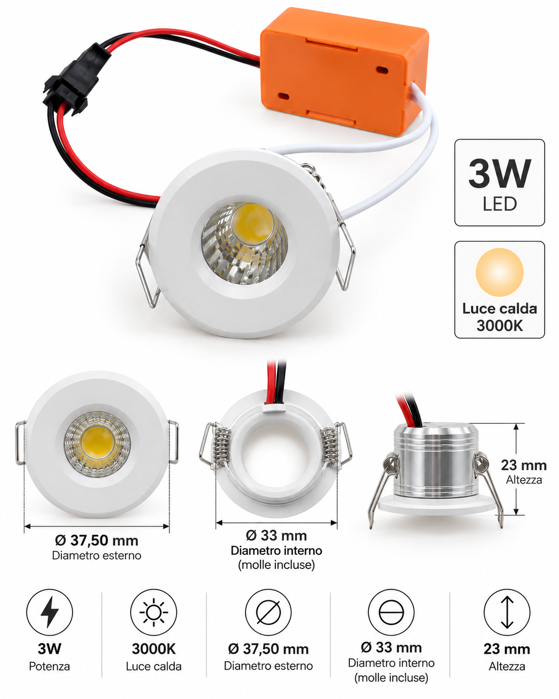 Punto Luce 3w LED Bianco RD