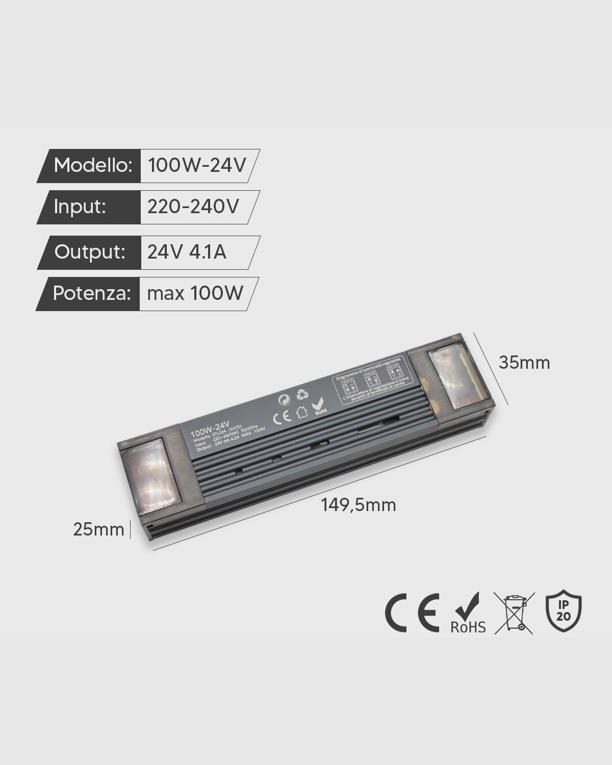 Alimentatore Mini 24V 100W dimmerabile Immagine principale del prodotto