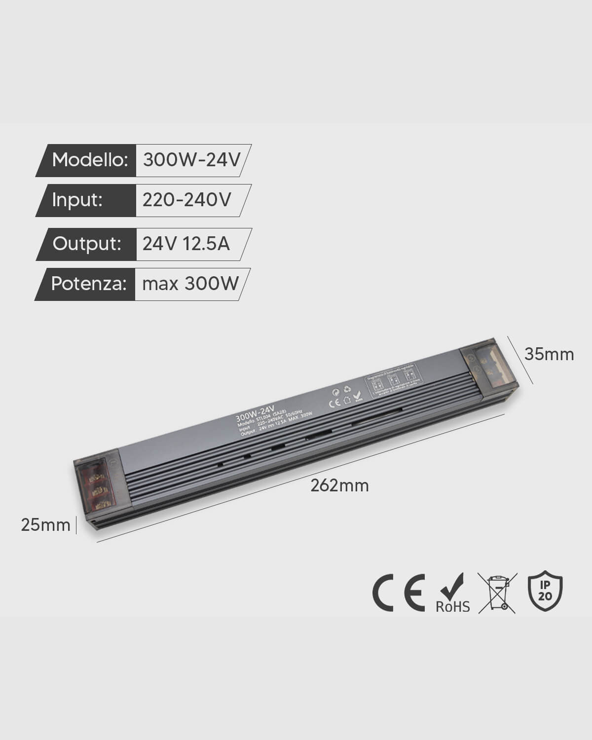 Alimentatore Mini 24V 300W dimmerabile