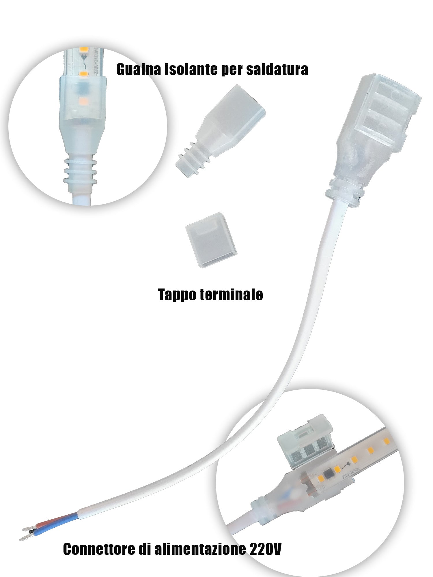 Striscia LED 220V SMD2835 120L IP65 su Misura Luce Bianca Alta Luminosità con Adesivo 3M