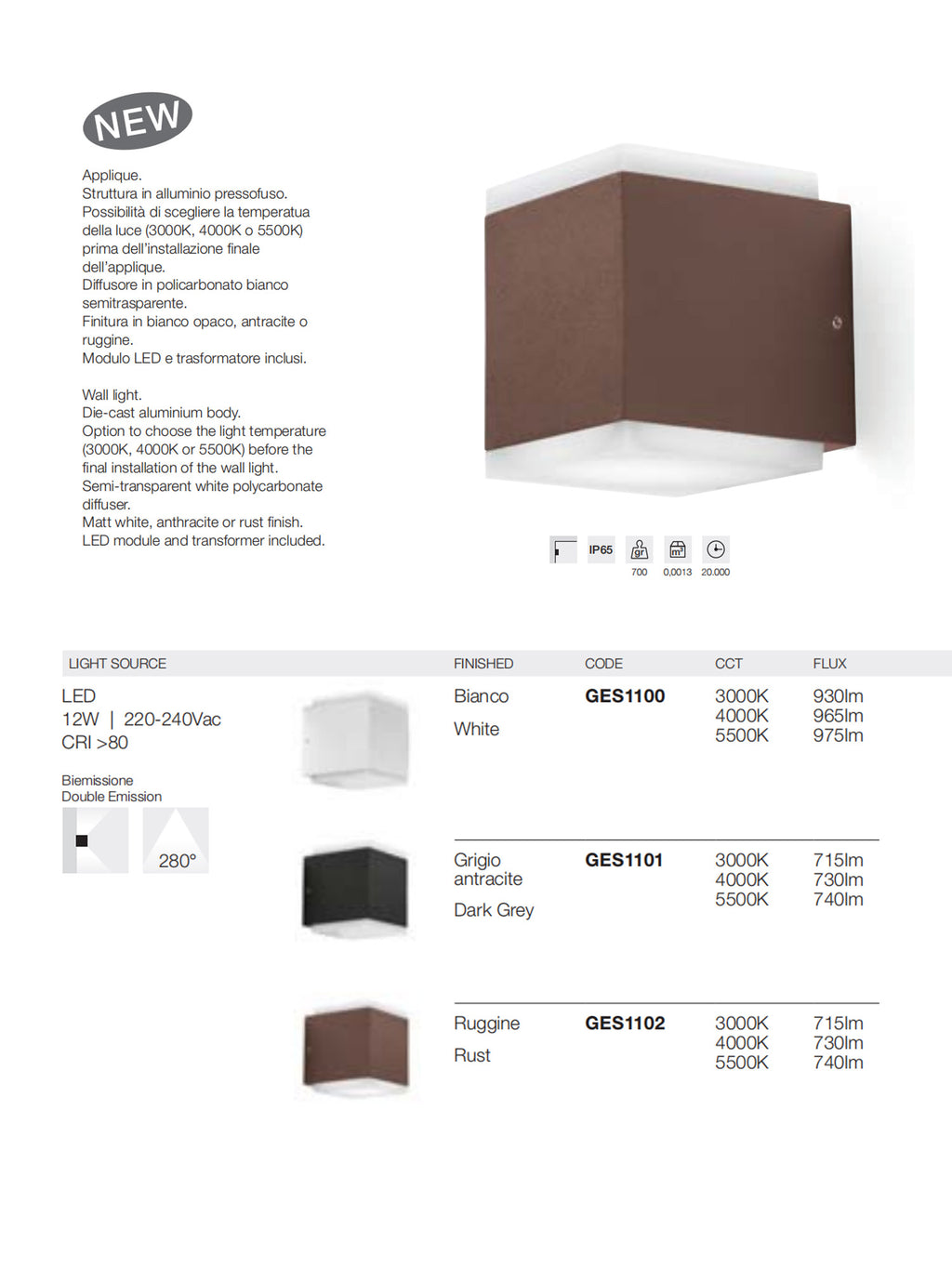 Applique LED Esterno 12W Ges1100