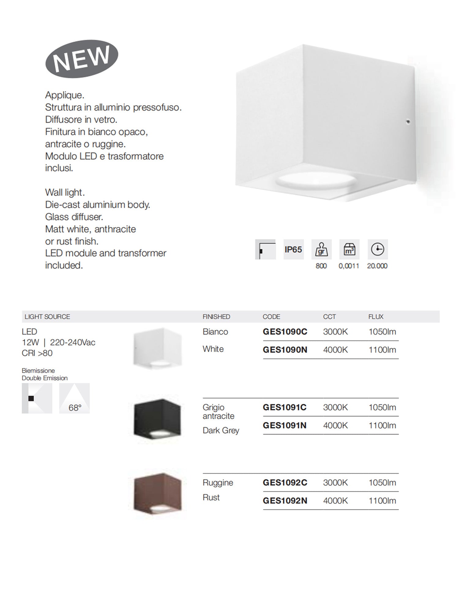 Applique LED Esterno 12W Ges1090