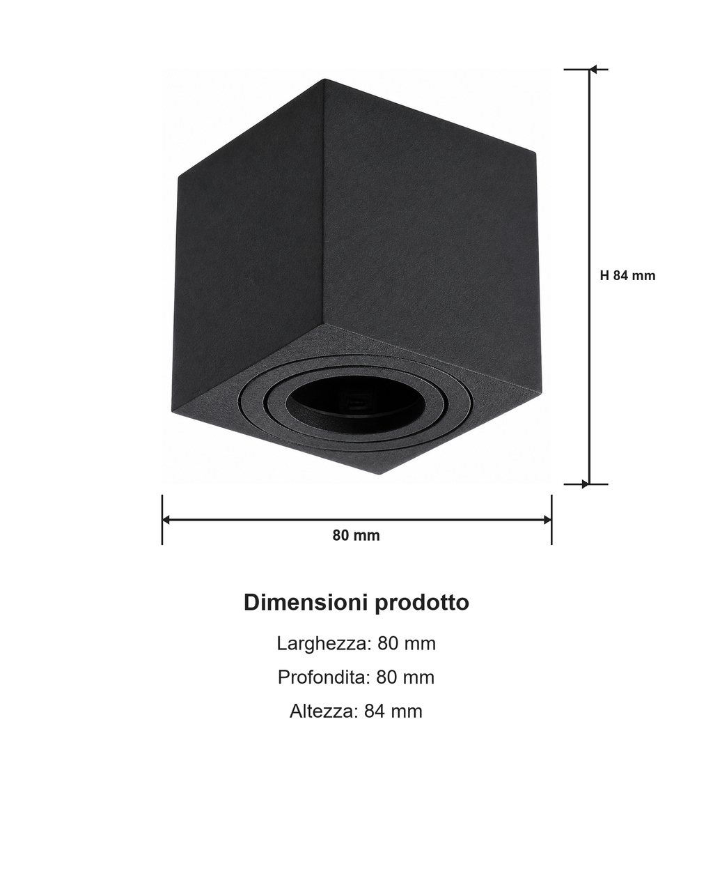 Portafaretto cubico da soffitto per GU10 dimensioni