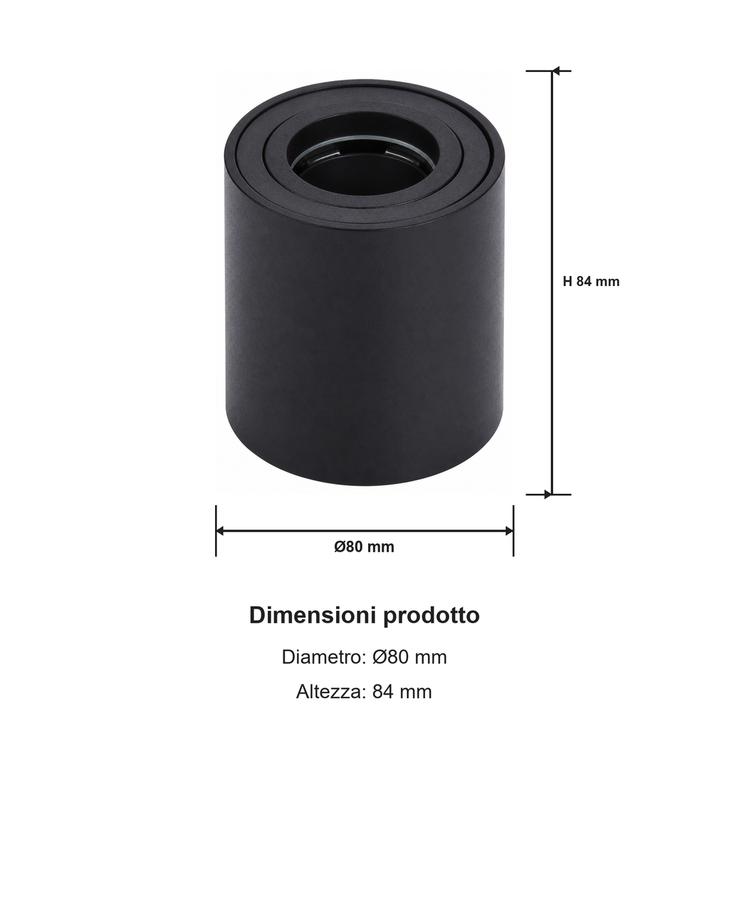 Portafaretto cilindrico da soffitto per GU10 dimensioni