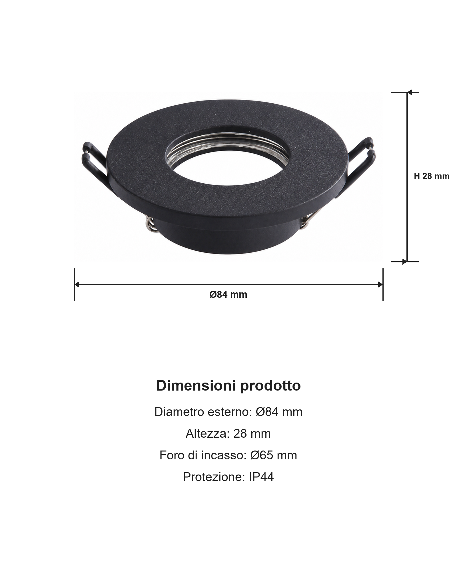Ghiera rotonda da incasso IP44 per GU10 dimensioni