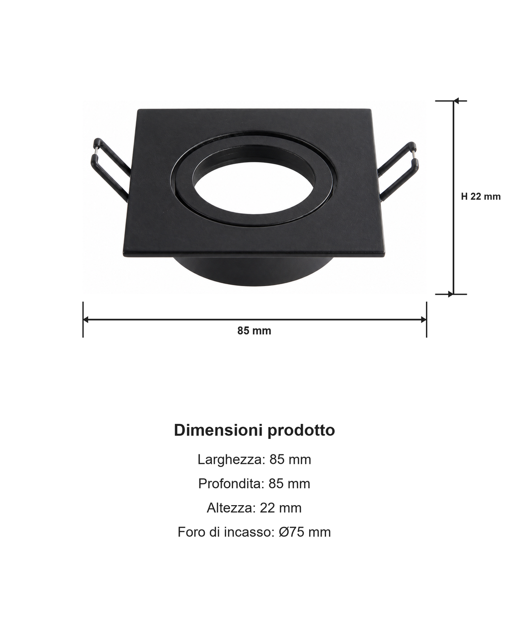 Ghiera quadrata da incasso per GU10 dimensioni
