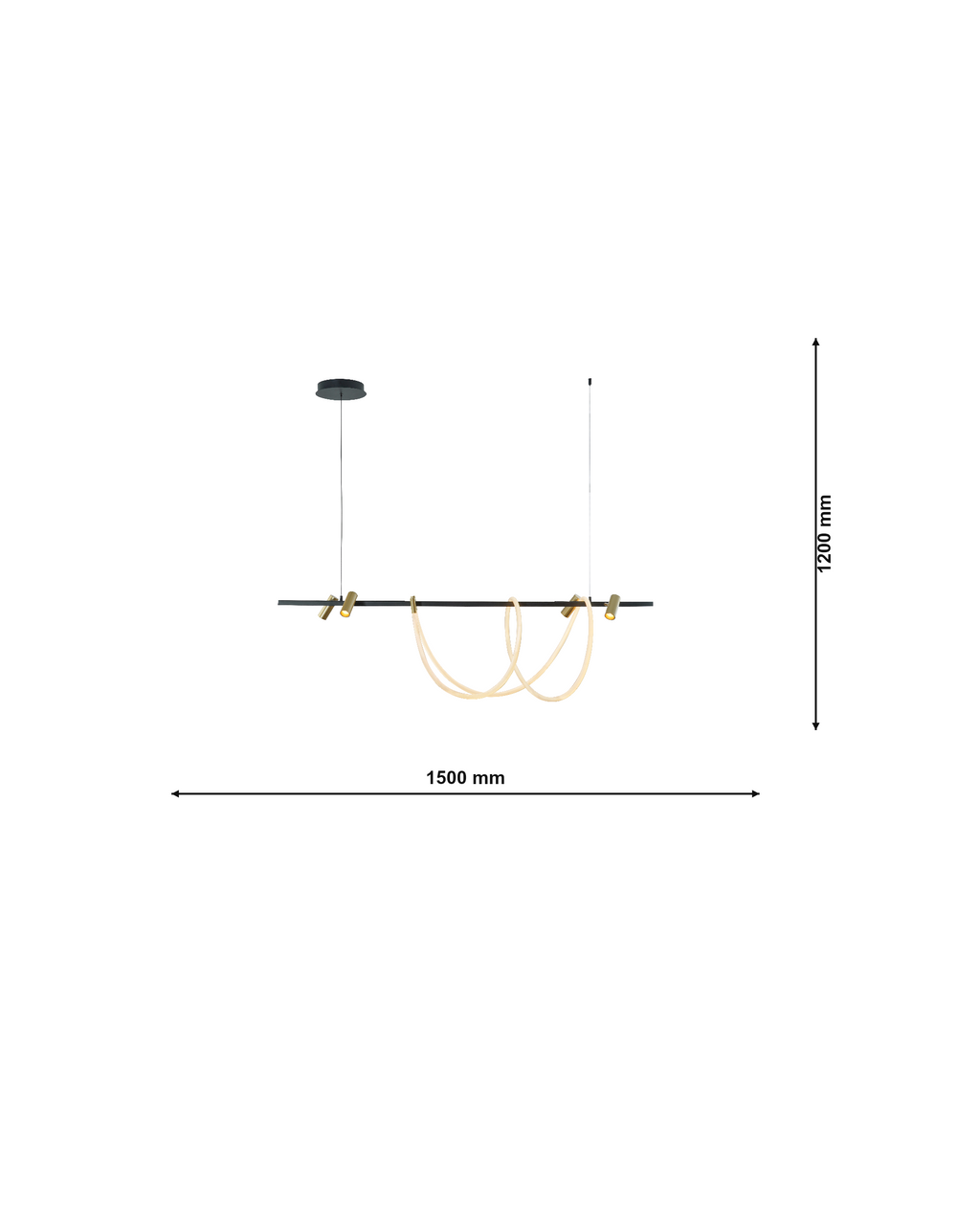 Moda Nero/Oro 60W Lampadario LED a Soffitto - Dimensioni