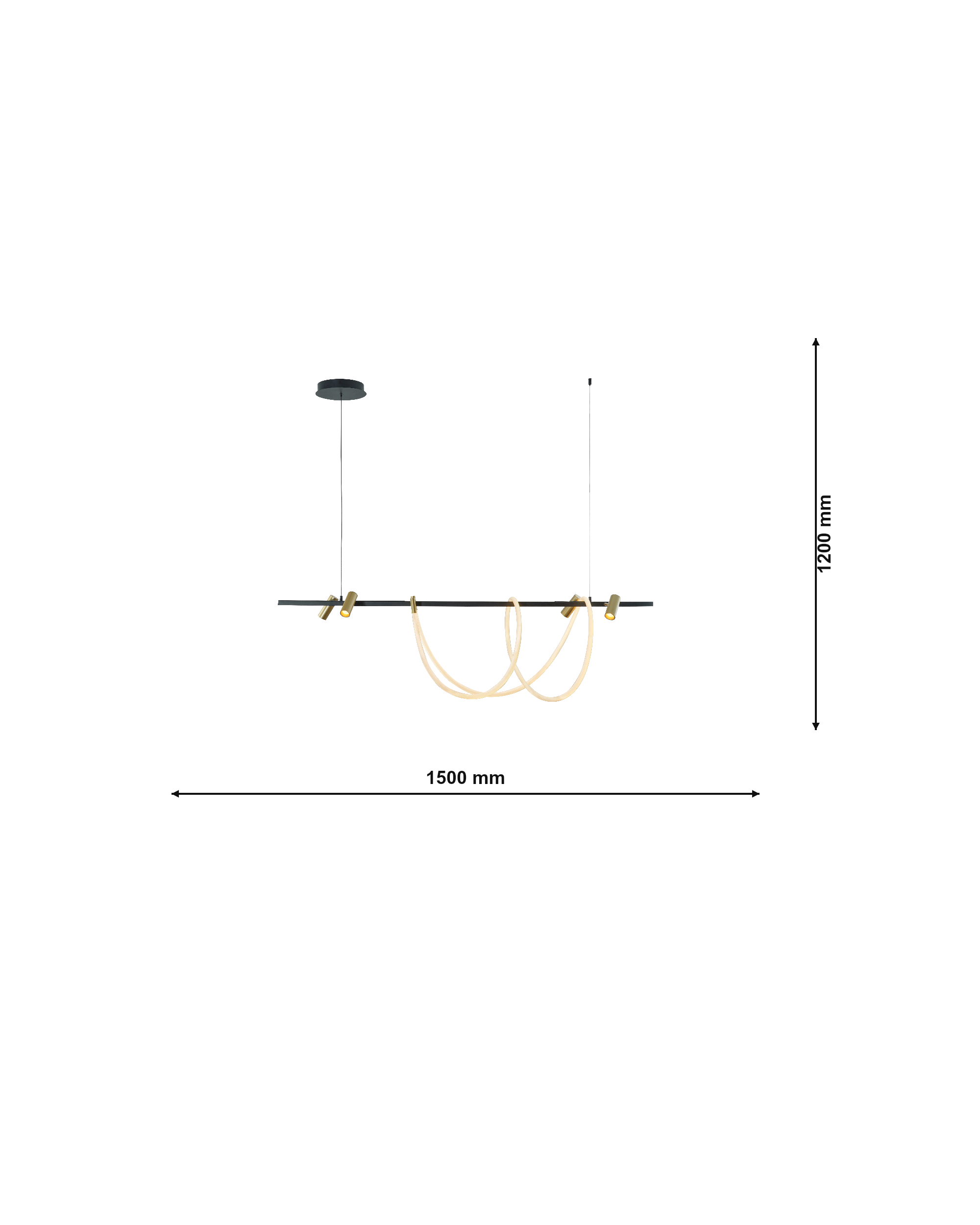 Moda Nero/Oro 60W Lampadario LED a Soffitto - Dimensioni