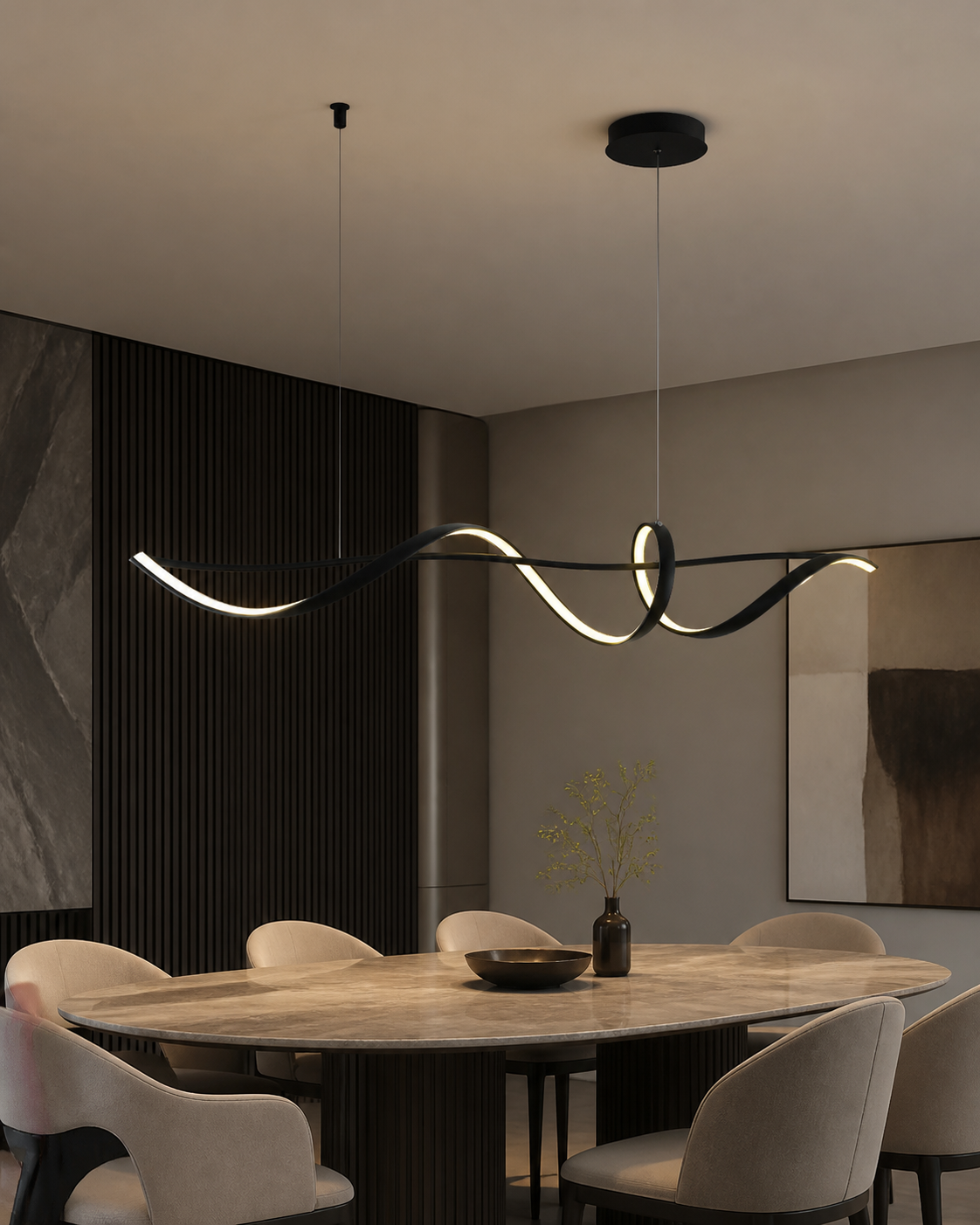 Onda 4 Bianco/Nero 32W Lampadario LED a Soffitto - Nero - Ambiente