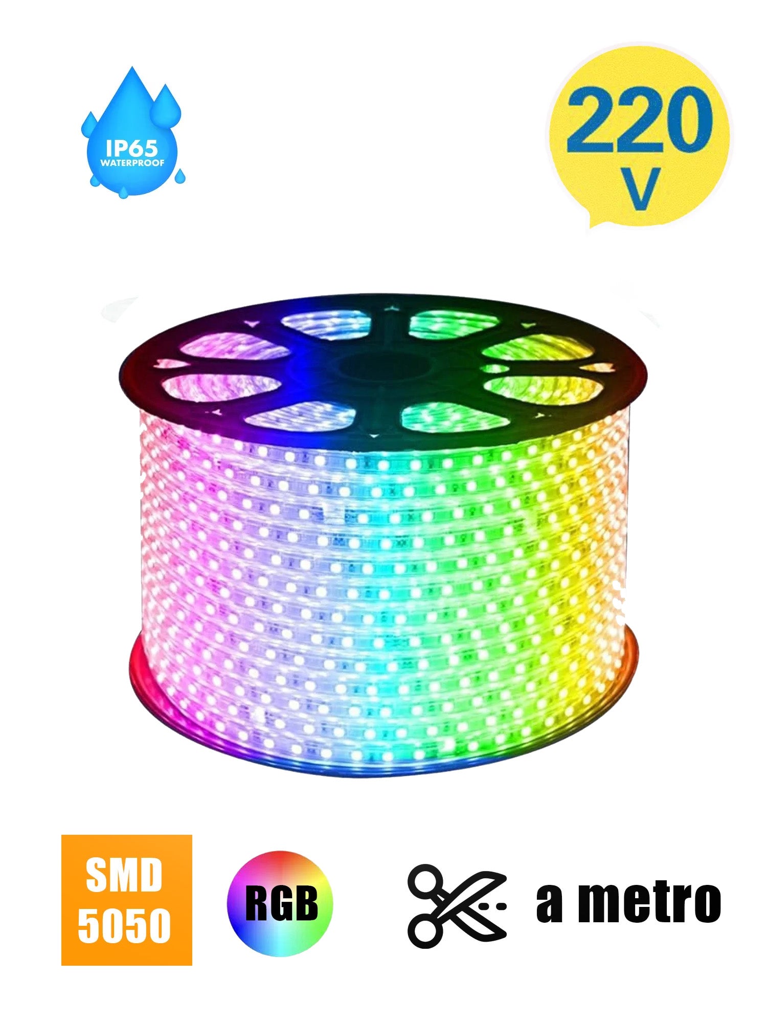 Striscia LED 220V SMD5050 RGB 60LED/m IP67 su Misura Immagine principale del prodotto